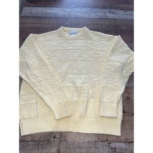 Vintage Lord Jeff Sweater Mens Medium Beige Knit USA 80s Yellow‎ (2680)